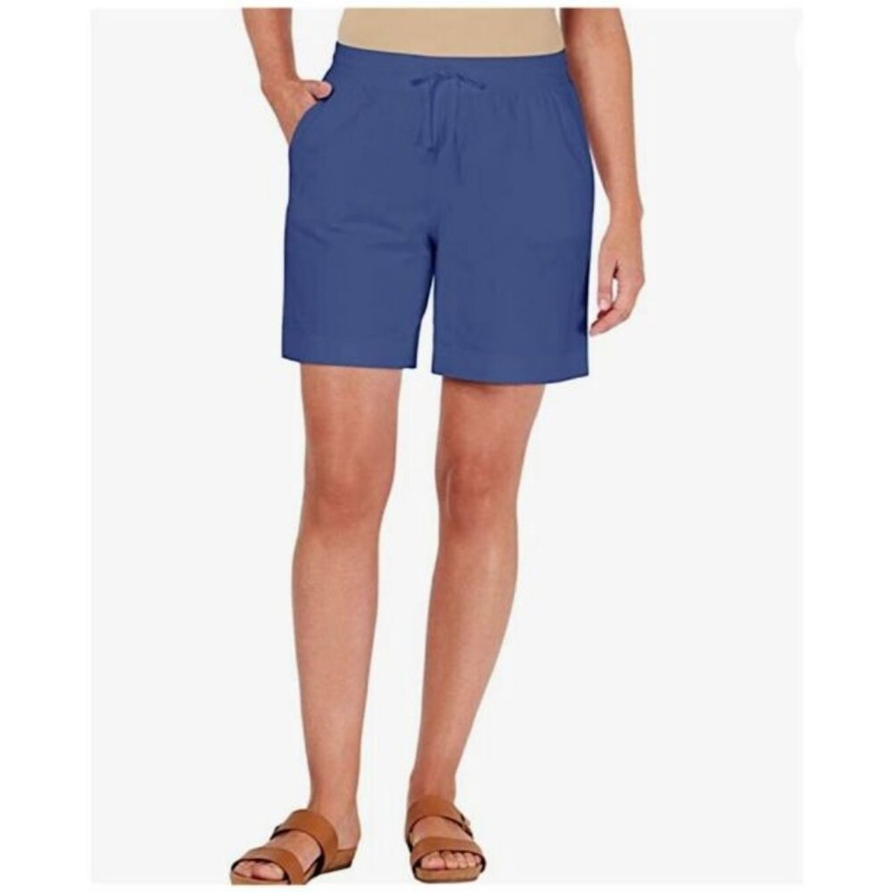Karen Scott women XS sport knit shorts pull-on blue pockets‎